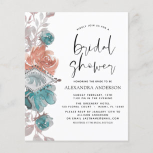 Flyer Convite Rosa Turquoise do Chá de panela Orçamental