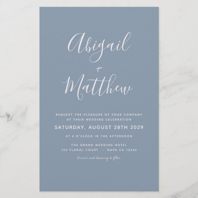 Flyer Convite Simples De Casamento Azul De Orçamento (Frente)