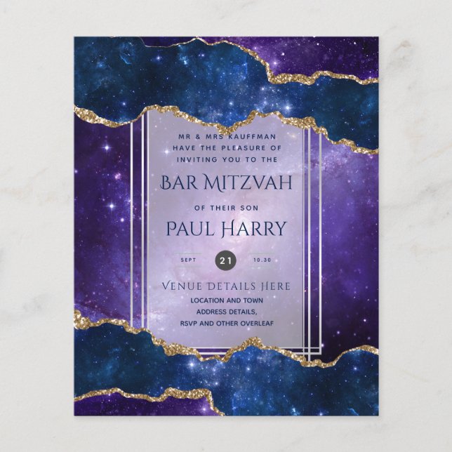 Flyer Convites de Bar Mitzvah Galaxy Starry Night Azul M (Frente)