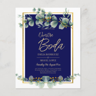Flyer Convites De Boda Elegantes Marinho Azul Dourado