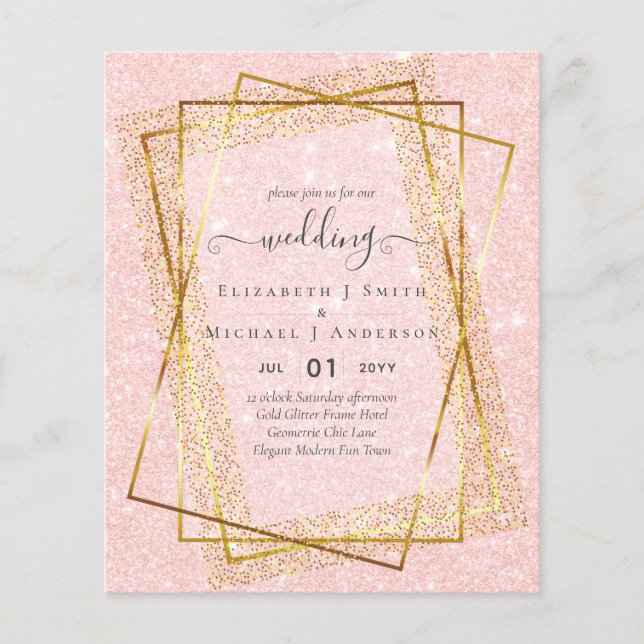 Flyer CONVITES DE CASAMENTO BARATOS  Dourado Glitter Geo (Frente)
