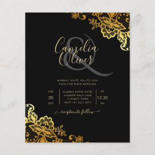 Flyer Convites de Casamento Black Gold Lace