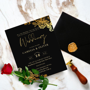 Flyer Convites de Casamento Black Gold Lace
