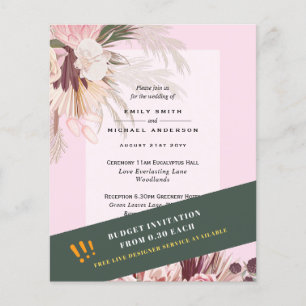 Flyer Convites de Casamento com Grama Pampas Vermelho Bo