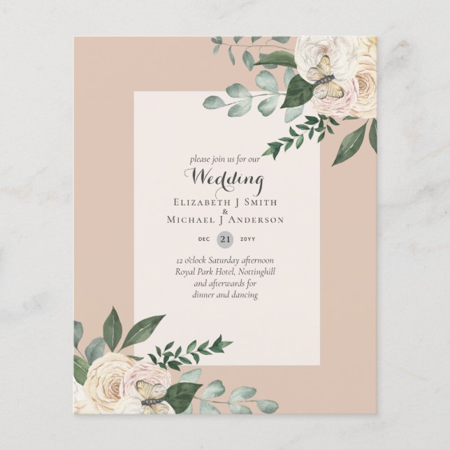 Flyer Convites de Casamento com Rosas Brancas de ORÇAMEN (Frente)