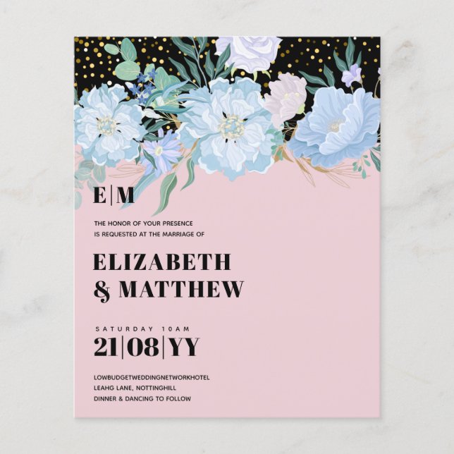 Flyer Convites de Casamento de Orçamento Baixo Flores Az (Frente)
