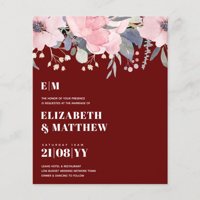 Flyer Convites de Casamento de Orçamento Baixo Flores Co (Frente)