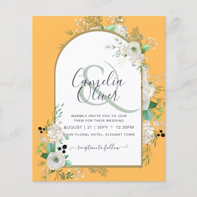 Flyer Convites de casamento de Rosas Brancas de Menos OR (Frente)