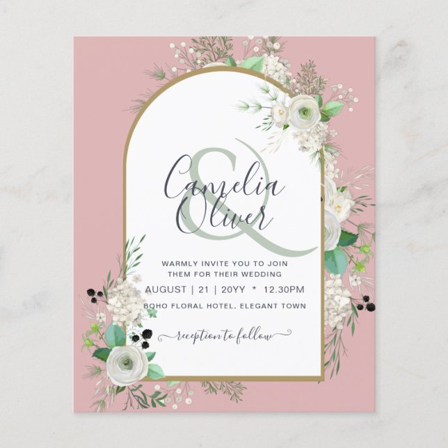 Flyer Convites de casamento de Rosas Brancas de Menos OR (Frente)