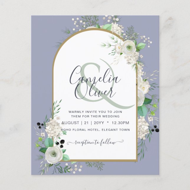 Flyer Convites de casamento de Rosas Brancas de Menos OR (Frente)