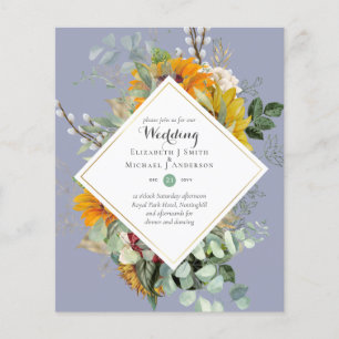 Flyer CONVITES de Casamento Florais Azul Borgonha ECONOM