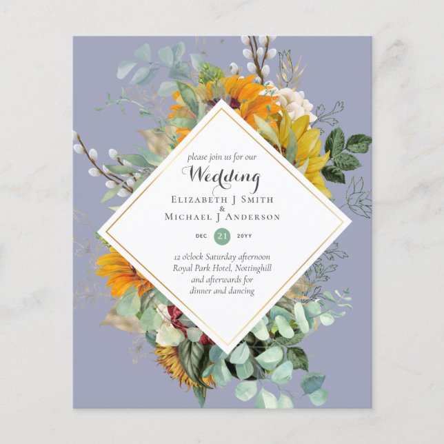 Flyer CONVITES de Casamento Florais Azul Borgonha ECONOM (Frente)