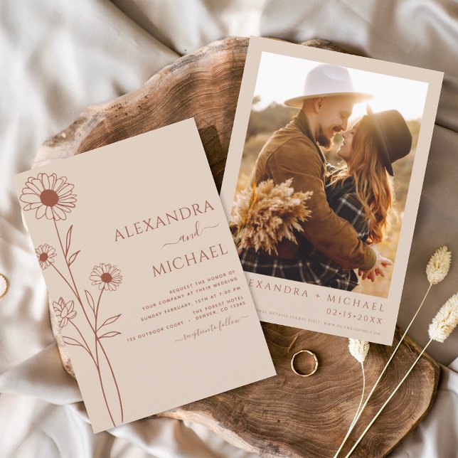 Flyer Convites de Casamento Florais Modernos Boho Econôm (Criador carregado)