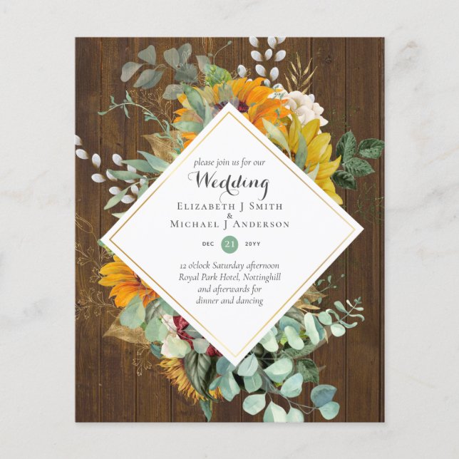 Flyer Convites de Casamento Florais Roxo Azul BUDGET (Frente)