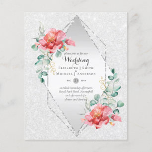 Flyer Convites de Casamento Florais Vermelhos de ORÇAMEN