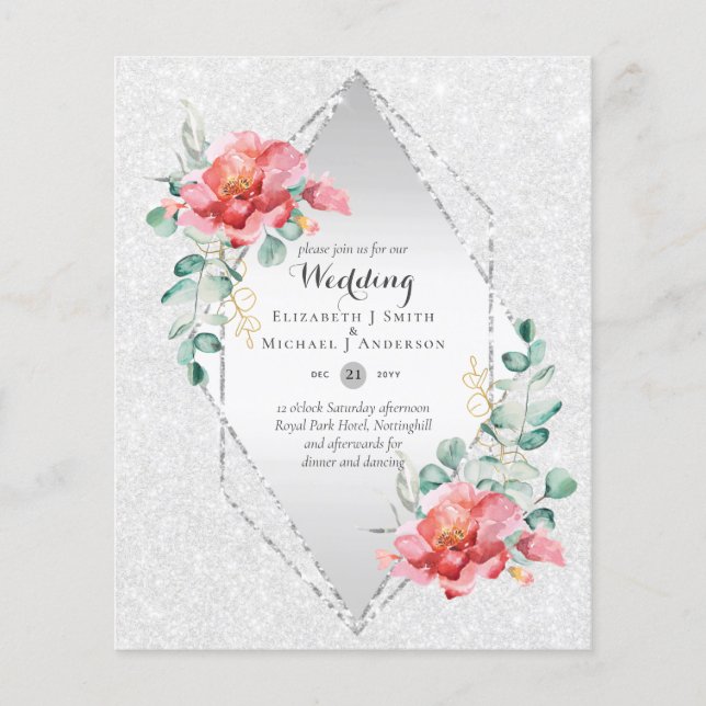 Flyer Convites de Casamento Florais Vermelhos de ORÇAMEN (Frente)