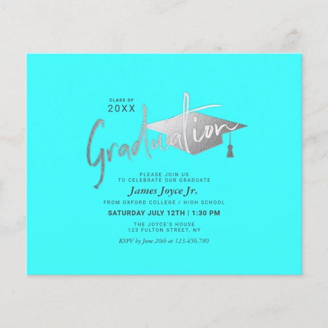 Flyer Convites de Festa de formatura Mínima Azul de Orça (Frente)
