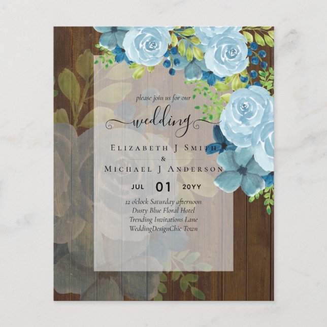 FLYER CONVITES DE NOIVA COM FLORES AZUIS DESBOTADOS - OR (Frente)