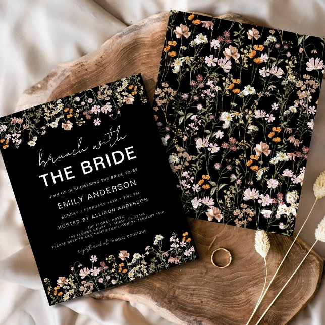 Flyer Convites para Brunch de Brida de Flor Selvagem Neg (Criador carregado)