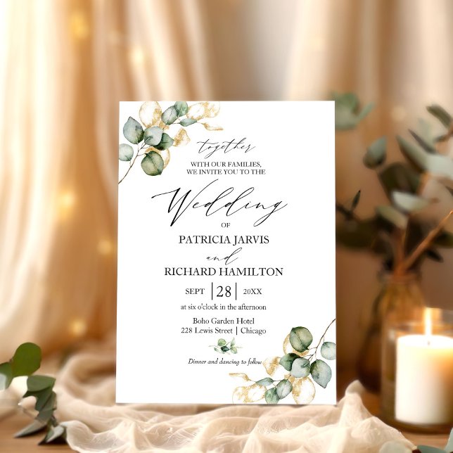 Flyer Convites para Casamento de Orçamento Dourado Verde (Criador carregado)