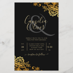 Flyer Convites para Casamento Dourado de Locais Pretos