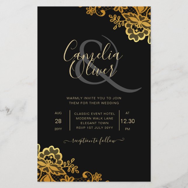 Flyer Convites para Casamento Dourado de Locais Pretos (Frente)