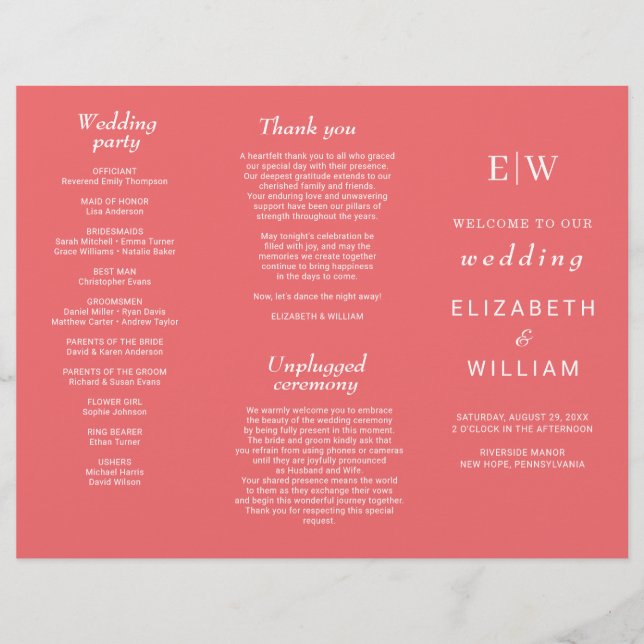 Flyer Coral Simples Sunset Elegante com Casamento Monogr (Frente)