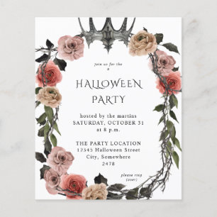 Flyer Coroa de Halloween Orçamento Rosa Floral Preto Fes