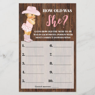 Flyer Cowgirl Rosa Jogo de Chá de Bebê Quantos Anos Tinh