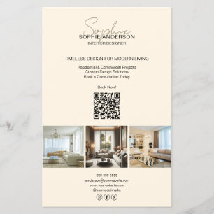 Flyer Creme QR Foto Script Moderno Profissional Empresar