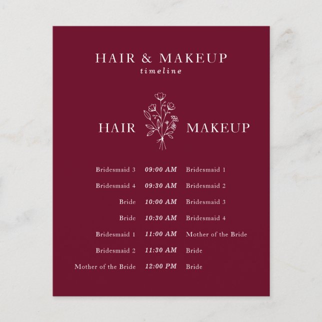 Flyer Cronograma de Cabelo e Maquiagem para Casamento de (Frente)