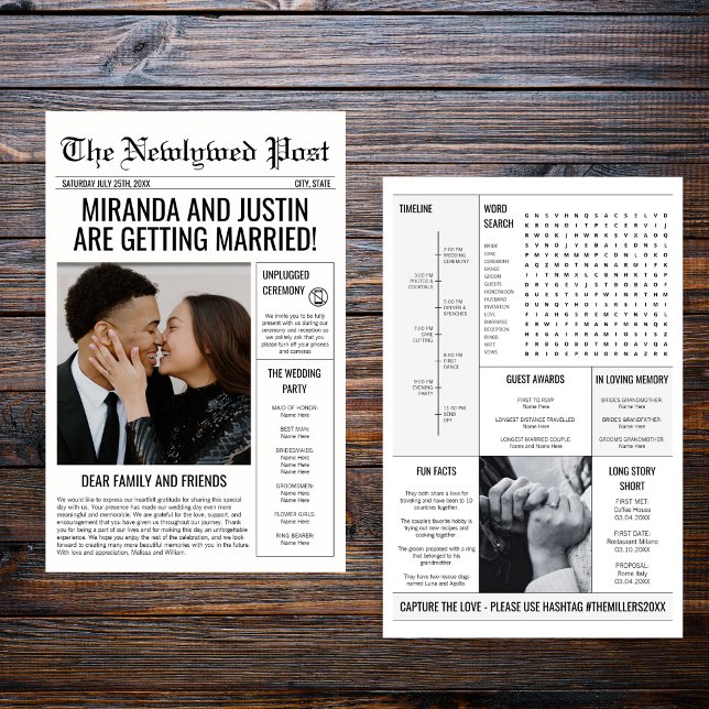 Flyer Cronologia de Fotos do Programa de Casamento em Es (Newspaper Wedding Program Photo Timeline Flyer)