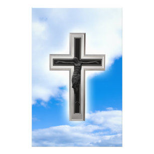 Flyer Cruz cristã no fundo do céu azul