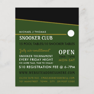 Flyer Cue Ball, Clube de Piscinas, Publicidade do Snooke