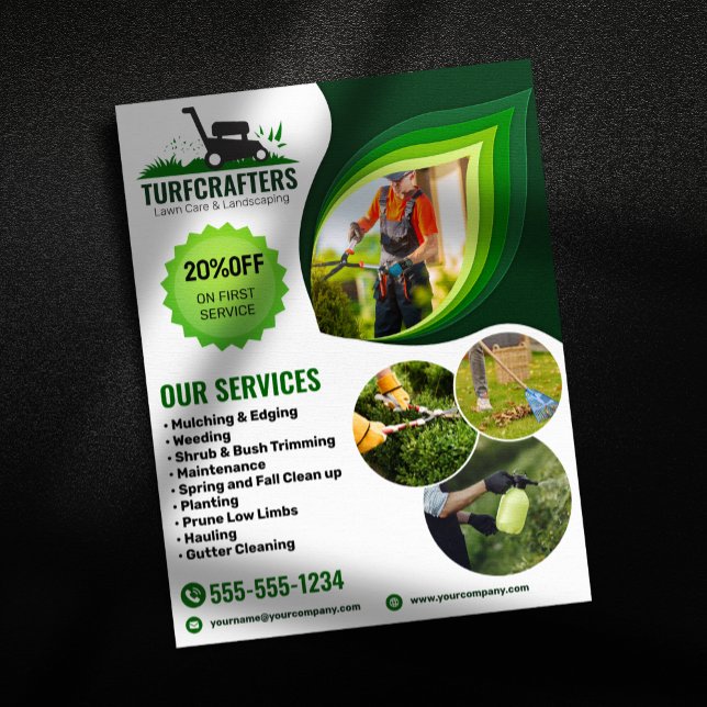 Flyer Cuidado com Gramado Verde & Paisagismo Corte de Gr (Criador carregado)