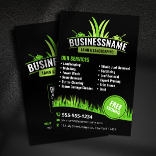 Flyer Cuidado e Paisagismo de Gramados Preto Verde Corte