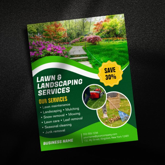 Flyer Cuidado Profissional de Gramado Verde, Paisagismo, (Criador carregado)