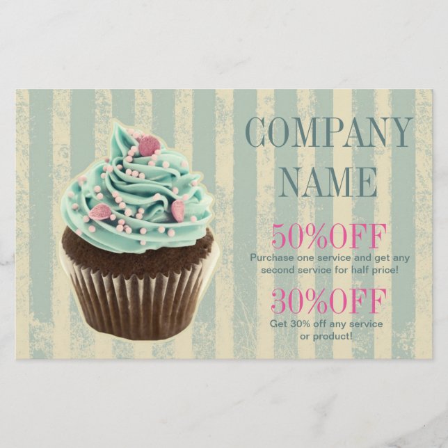 Flyer cupcake de bolos vintage moderno azul turquesa (Frente)