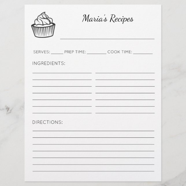 Flyer Cupcake Illustration Personalized Recipe Pages (Frente)