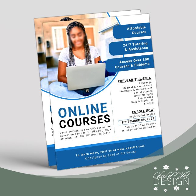 Flyer Curso educacional Online White Azul Profissional (Criador carregado)