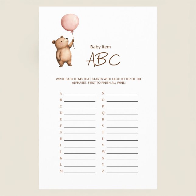 Flyer Cute Bear Balloon ABC Baby Shower Game (Criador carregado)