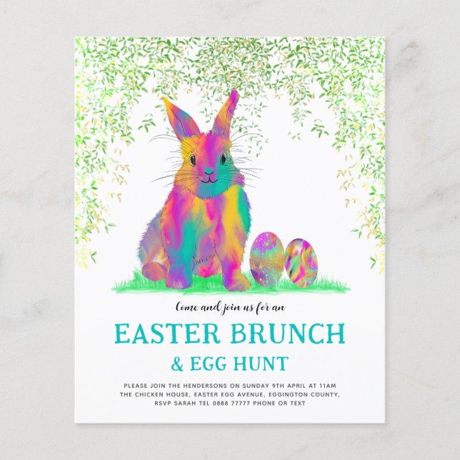 Flyer Cute Easter Bunny Egg Hunt and Brunch Teal  (Frente)