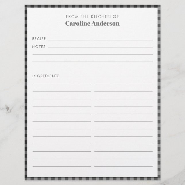 Flyer Da Xadrez Preta Da Cozinha Receita Personalizada (Frente)