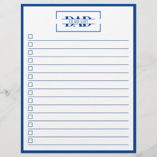 Flyer Dad Modern Blue Monogram 8.5" x 11" To Do List