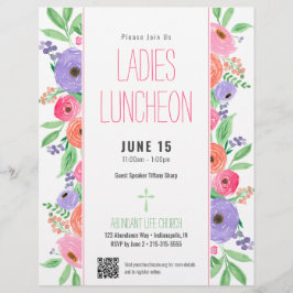 Flyer Damas Church Luncheon Primavera Floral Código QR