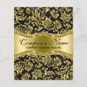 Flyer Damascenos Florais Preto e Dourado Metálico Elegan