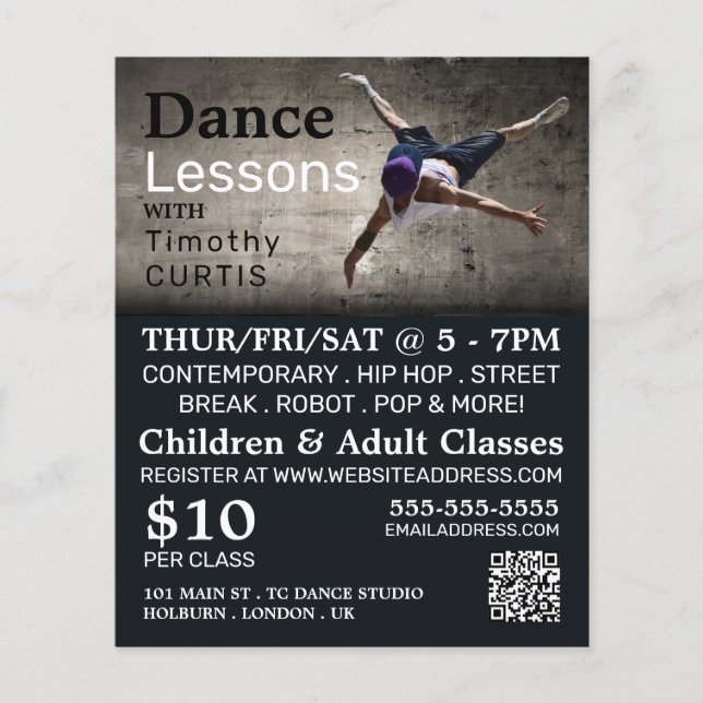 Flyer Dançarino Contemporâneo, Anúncio de Lição de Dança (Frente)