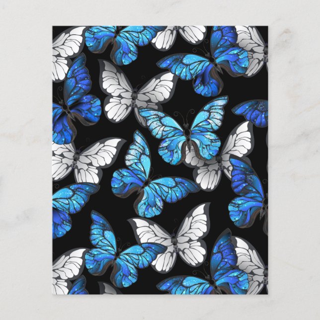 Flyer Dark Seamless Pattern with Blue Butterflies Morpho (Frente)