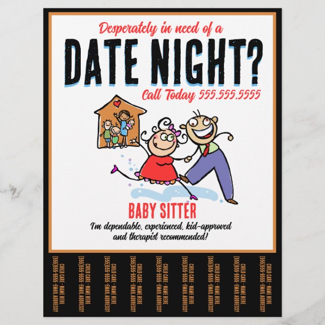 Flyer Data Noite Babysitting Child Care (Frente)