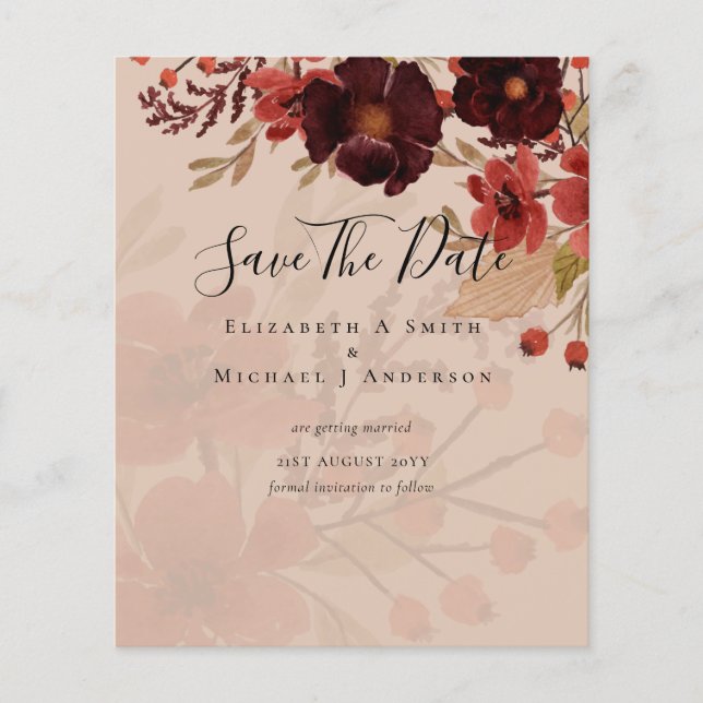 Flyer DATAS DE SAVE Floral Terracotta Burgundy Vermelho (Frente)
